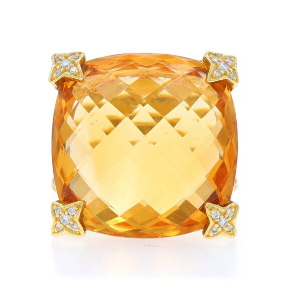 David Yurman Cushion On Point Citrine Diamond Ring Yellow Gold 18k .12ctw - Picture 1 of 6